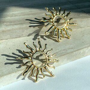 NEW ~ Anthropologie Gold Sun Stud Earrings